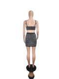 Women rhinestone suspender top and skirt set