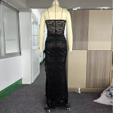 Women Summer Sexy Strapless Top and Irregular Slit Skirt Two-Piece Set