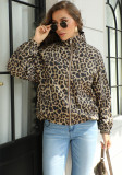 Women Leopard Print Turndown Collar Jacket Top