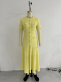 Elegant Button-Detail Short-Sleeve Maxi Dress