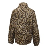 Women Leopard Print Turndown Collar Jacket Top