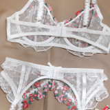 Women Lace Black Pu-Leather Bow Stretchy Halter Neck Lingerie Two-Piece Set