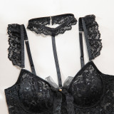 Women Lace Cross Sexy Three-Piece Lingerie