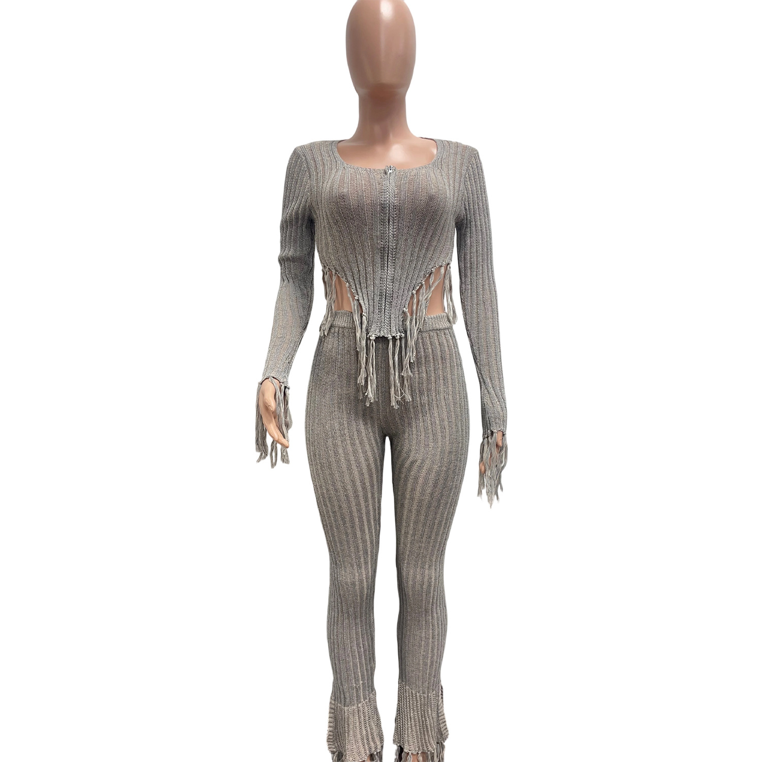 Women sexy knitting crochet casual top and pant set