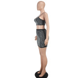 Women rhinestone suspender top and skirt set