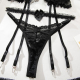 Women Sexy Mesh Ruffled Neck Lace-Up Long-Sleeved Top and Pants Two-Piece Set