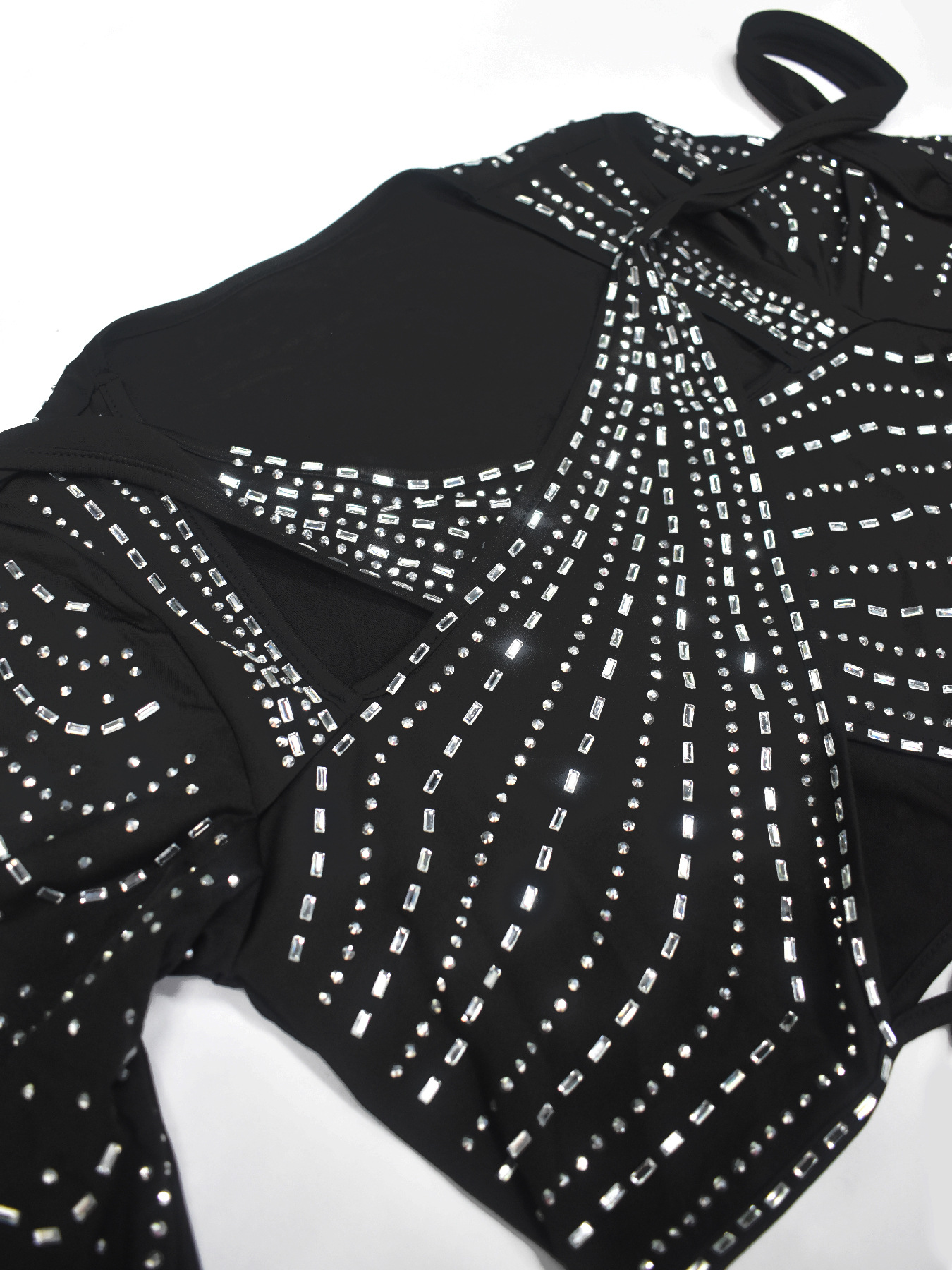 Women autumn rhinestone hollow-out sexy long-sleeved top and pant set