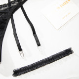 Women Sexy Mesh Ruffled Neck Lace-Up Long-Sleeved Top and Pants Two-Piece Set