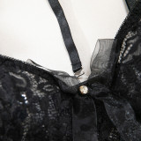 Women Lace Cross Sexy Three-Piece Lingerie