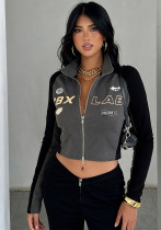 Women's American Street Letter Print Color Block Crop Cargo Top Women's American Street Letter Print Color Block Crop Cargo Top