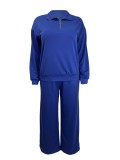 Plus Size Women's Fashion Solid Color Zipper Loose Straight Pants Set