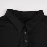 Women's Autumn Winter Long Sleeve Tight Fitting Turndown Collar Solid Color Slit Flared Sleeve Bodysuit
