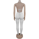 Women Sexy Casual Halter Neck Backless Solid Jumpsuit