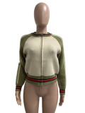 Women's Autumn Winter Knitting Crochet Patchwork Ribbed Zipper Jacket