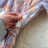 Women's Spring French Elegant Stand Collar Short Sleeve Slim Waist Print Dress