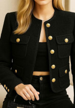 Women's Autumn Round Neck Solid Color Slim Fit Coat Outwear Women's Autumn Round Neck Solid Color Slim Fit Coat Outwear