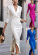 Women's Autumn Winter Solid Color Chic Elegant V-Neck Slim Waist Slit Dress