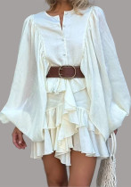 Women's Summer Casual Solid Color Layered Ruffle Lantern Sleeve Dress