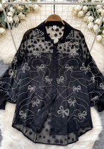 Women's Fashion Butterfly Beaded Thin Loose Chiffon Shirt Women's Fashion Butterfly Beaded Thin Loose Chiffon Shirt