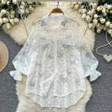 Women's Fashion Butterfly Beaded Thin Loose Chiffon Shirt