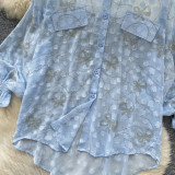 Women's Fashion Butterfly Beaded Thin Loose Chiffon Shirt