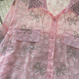 Women's Fashion Butterfly Beaded Thin Loose Chiffon Shirt
