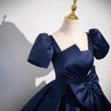 Women's Navy Blue Satin Party Evening Gown（Processing time need 3-6 days）