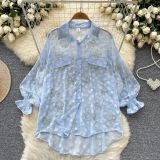 Women's Fashion Butterfly Beaded Thin Loose Chiffon Shirt