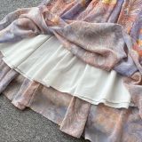 Women's Spring French Elegant Stand Collar Short Sleeve Slim Waist Print Dress