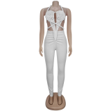 Women Sexy Casual Halter Neck Backless Solid Jumpsuit