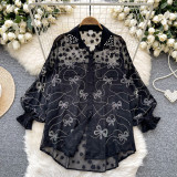 Women's Fashion Butterfly Beaded Thin Loose Chiffon Shirt