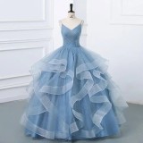 Women's Straps Gray Blue Evening Gown（Processing time need 3-6 days）