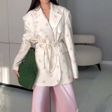 Women's Autumn Winter Fashion Slim Waist Tie Belt Loose V-Neck Coat Outerwear