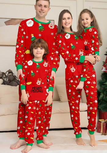 Family Christmas Deer Letter Print Red Pajama Set