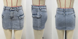 Women's Summer Chic Wash Elegant Cargo Denim Mini Skirt