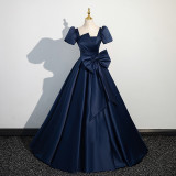 Women's Navy Blue Satin Party Evening Gown（Processing time need 3-6 days）