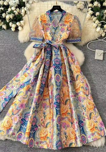 Women's Elegant French One-Piece Chic Puff Sleeve Gown