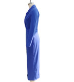 Women's Autumn Winter Solid Color Chic Elegant V-Neck Slim Waist Slit Dress