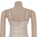 Women's Fashion Sexy Strap Pearls Sequins Short Dress