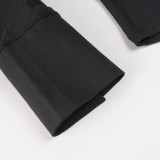 Women's Autumn Winter Long Sleeve Tight Fitting Turndown Collar Solid Color Slit Flared Sleeve Bodysuit