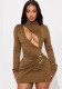 Women's Fashion Sexy Semi High Neck Cut-Out Metal Buttons Bodycon Dress