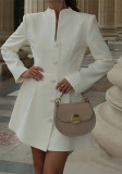 Women's Autumn Chic Elegant Solid Color Single Button Slim Waist A-Line Dress