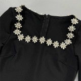 Women's Bell Bottom Long Sleeve Diamond Square Neck Bodycon Bandage Gown