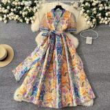 Women's Elegant French One-Piece Chic Puff Sleeve Gown