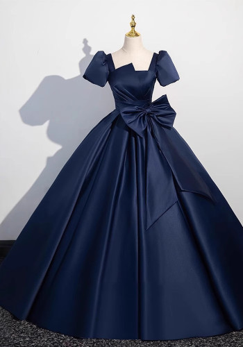 Women's Navy Blue Satin Party Evening Gown（Processing time need 3-6 days）