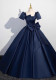 Women's Navy Blue Satin Party Evening Gown（Processing time need 3-6 days）