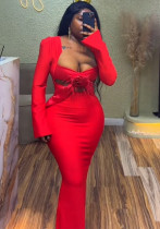 Women's Christmas Chic Long Sleeve Cut-Out Bandage Dress