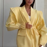 Women's Autumn Winter Fashion Slim Waist Tie Belt Loose V-Neck Coat Outerwear