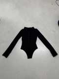 Women's Autumn Winter Long Sleeve Tight Fitting Turndown Collar Solid Color Slit Flared Sleeve Bodysuit