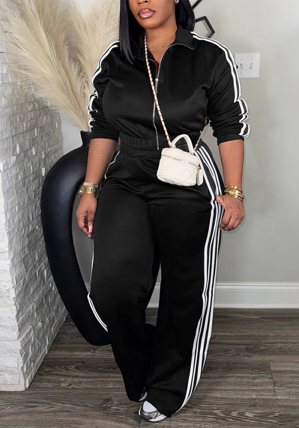 Women Zipper Top and Pant Two-Piece Set